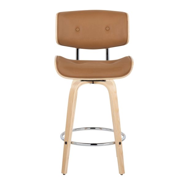 Lombardi 26 Inch Mid Century Swivel Counter Stools Camel Set of 2 9