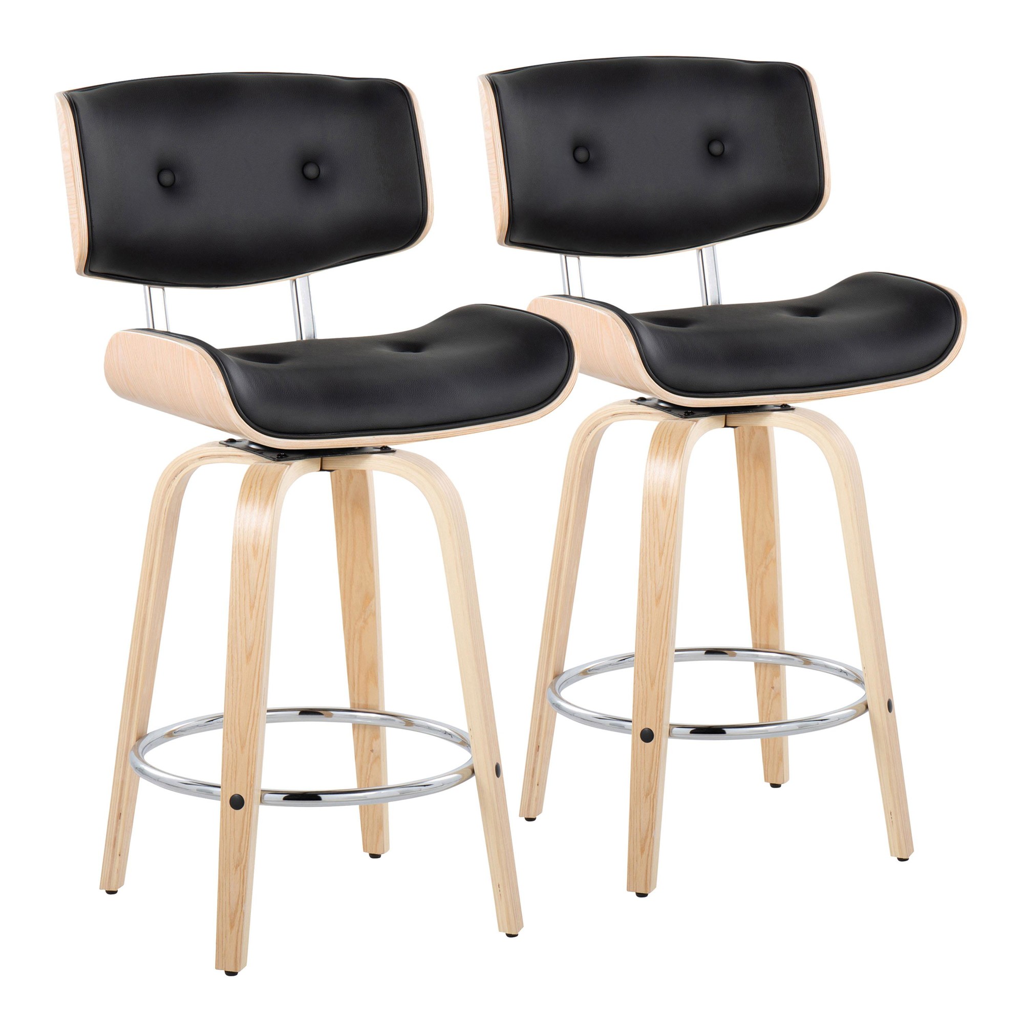 Lombardi 26 Mid-Century Modern Black Swivel Counter Stools (Set of 2) 3 Lombardi 26 Mid-Century Modern Black Swivel Counter Stools (Set of 2) - Image 3