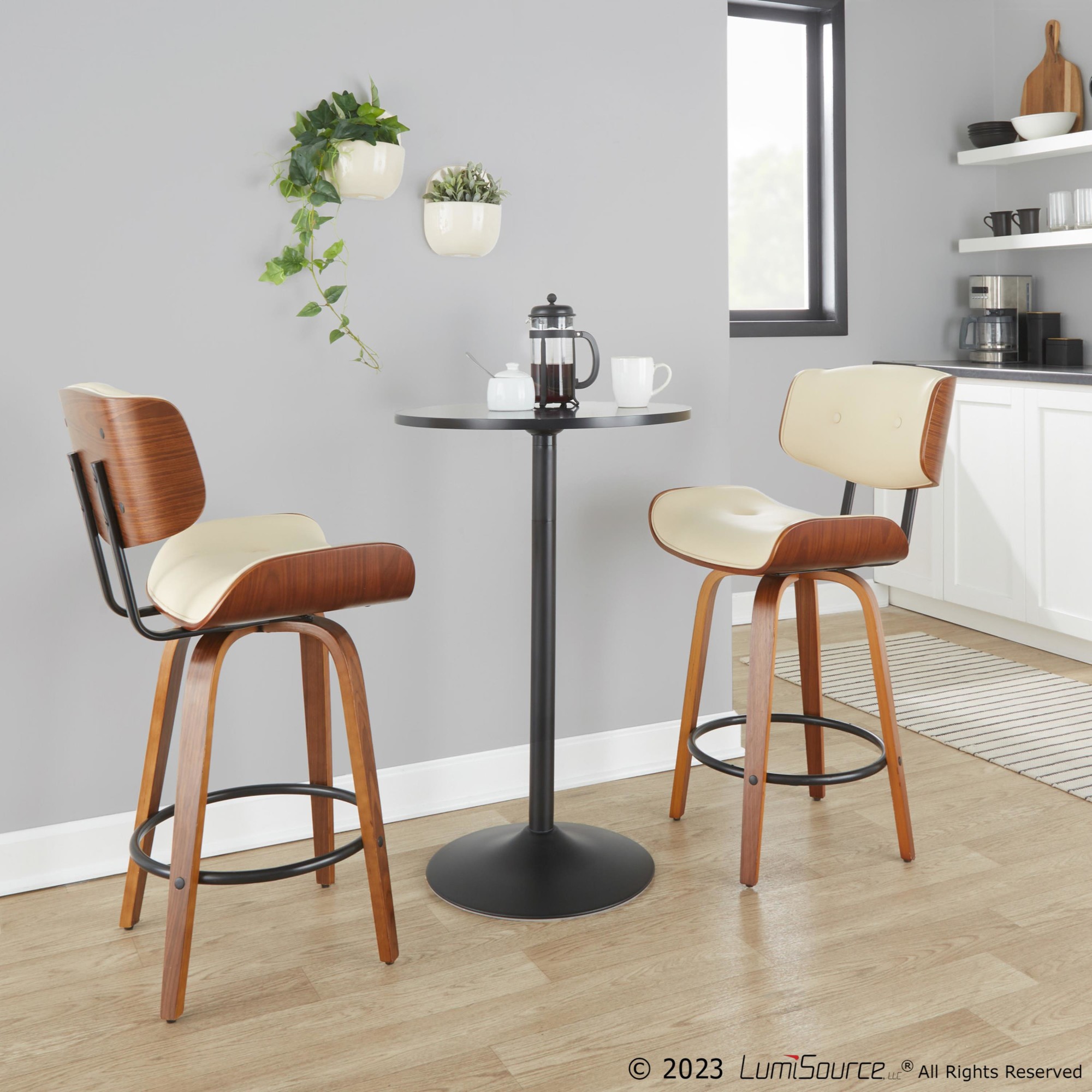 Lombardi 26 Mid-Century Modern Cream Swivel Counter Stools (Set of 2) 2 Lombardi 26 Mid-Century Modern Cream Swivel Counter Stools (Set of 2) - Image 2