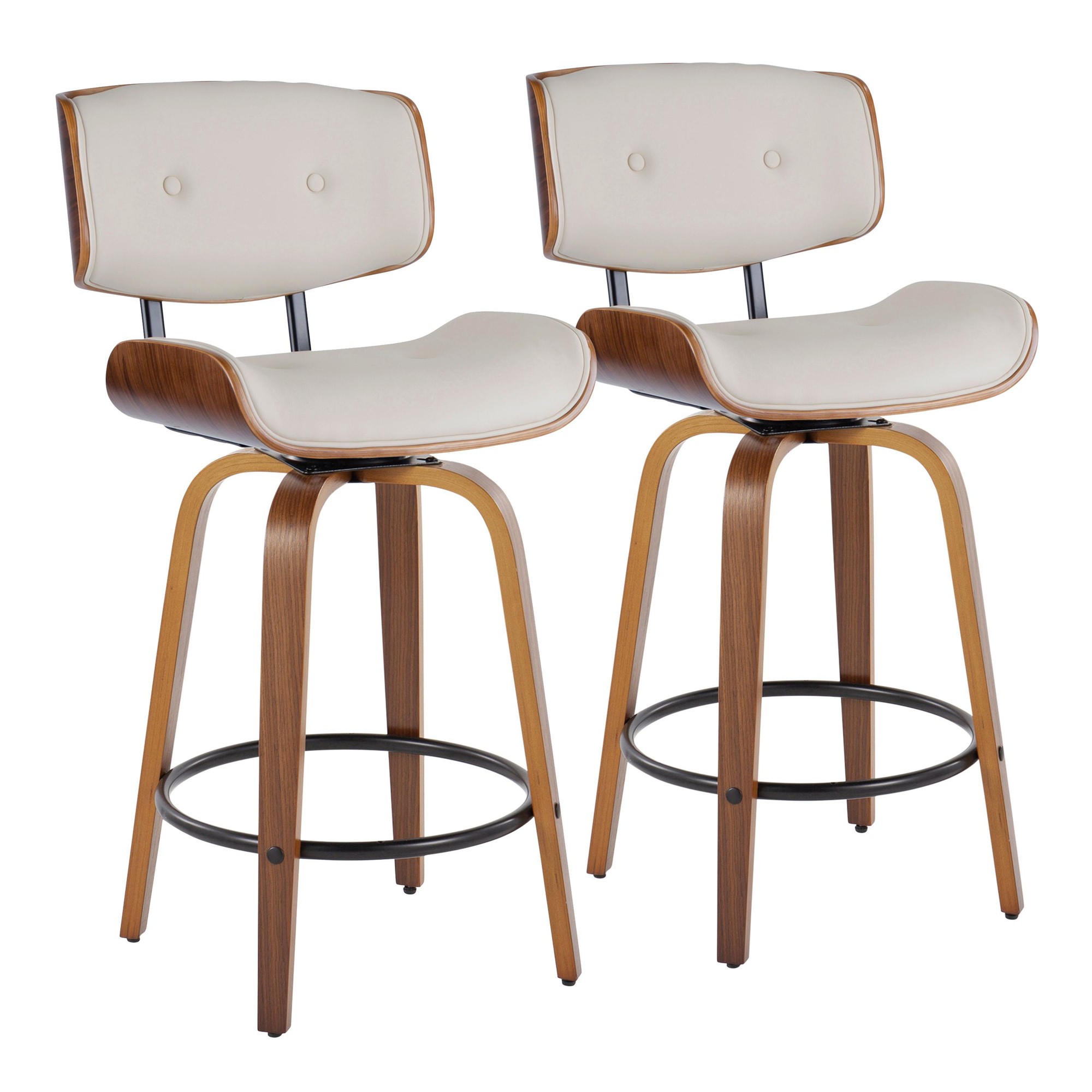 Lombardi 26 Mid-Century Modern Cream Swivel Counter Stools (Set of 2) 3 Lombardi 26 Mid-Century Modern Cream Swivel Counter Stools (Set of 2) - Image 3