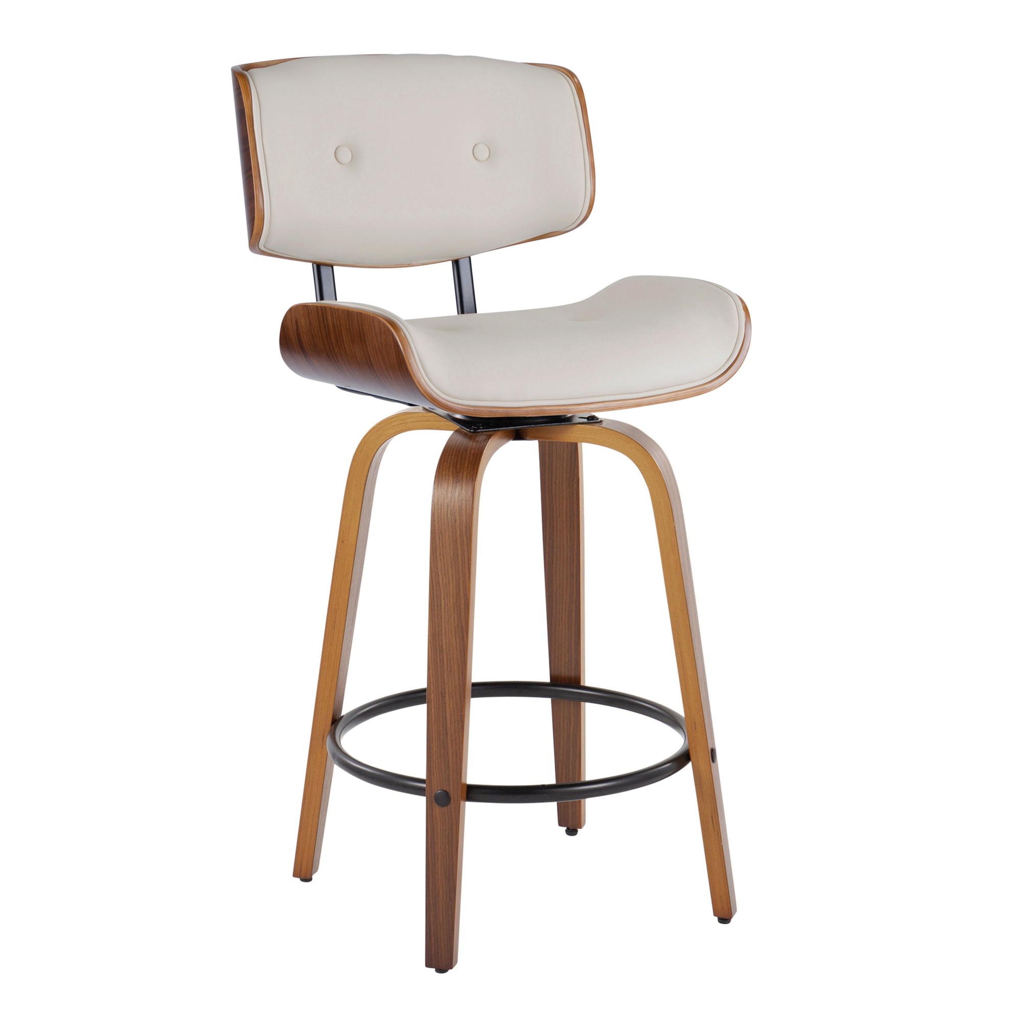 Lombardi 26 Mid-Century Modern Cream Swivel Counter Stools (Set of 2) 4 Lombardi 26 Mid-Century Modern Cream Swivel Counter Stools (Set of 2) - Image 4