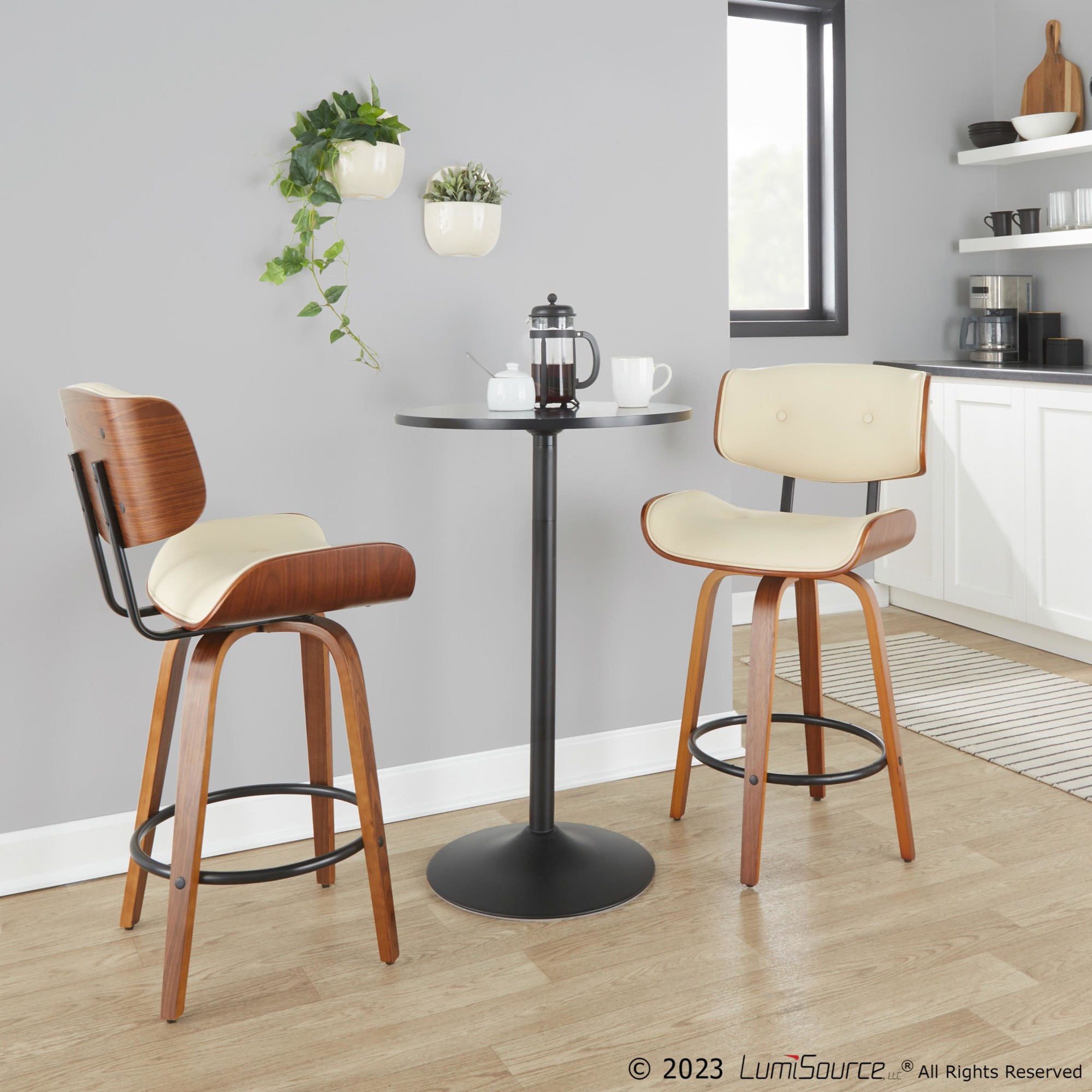 Lombardi 26 Mid-Century Modern Cream Swivel Counter Stools (Set of 2) 1 Lombardi 26 Mid-Century Modern Cream Swivel Counter Stools (Set of 2)