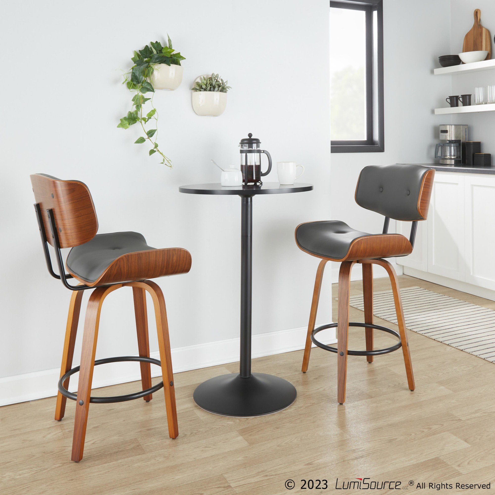 Lombardi 26 Mid-Century Modern Grey Swivel Counter Stools (Set of 2) 2 Lombardi 26 Mid-Century Modern Grey Swivel Counter Stools (Set of 2) - Image 2