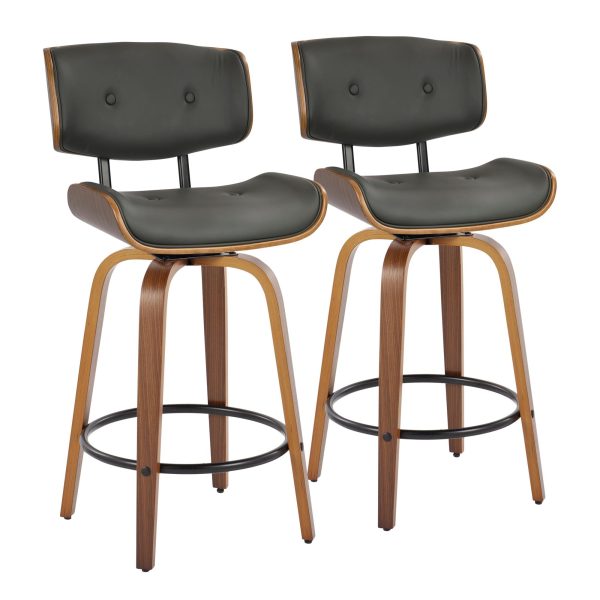 Lombardi 26 Mid Century Modern Grey Swivel Counter Stools Set of 2 2