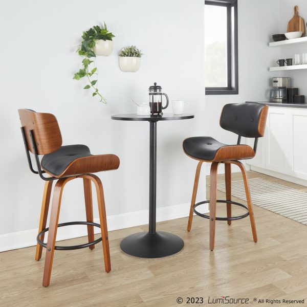 Lombardi 26 Mid Century Modern Walnut and Black Counter Stools Set of 2 1