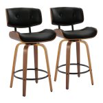 Lombardi 26 Mid-Century Modern Walnut and Black Counter Stools (Set of 2) 12 Lombardi 26 Mid-Century Modern Walnut and Black Counter Stools (Set of 2)