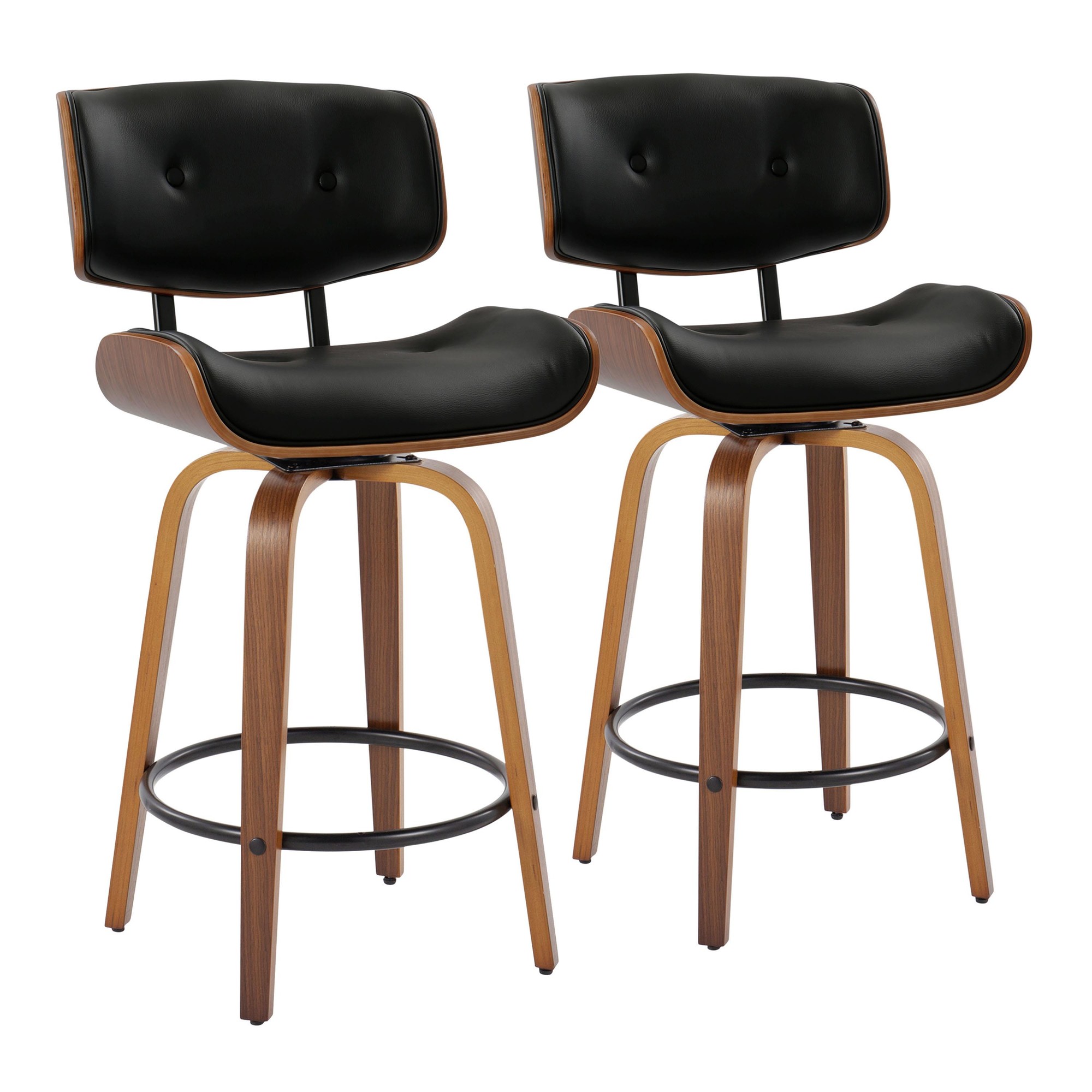 Lombardi 26 Mid-Century Modern Walnut and Black Counter Stools (Set of 2) 3 Lombardi 26 Mid-Century Modern Walnut and Black Counter Stools (Set of 2) - Image 3