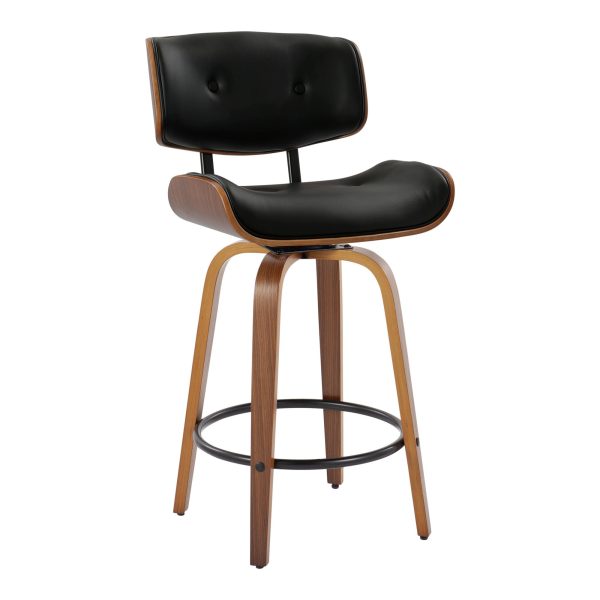 Lombardi 26 Mid Century Modern Walnut and Black Counter Stools Set of 2 3