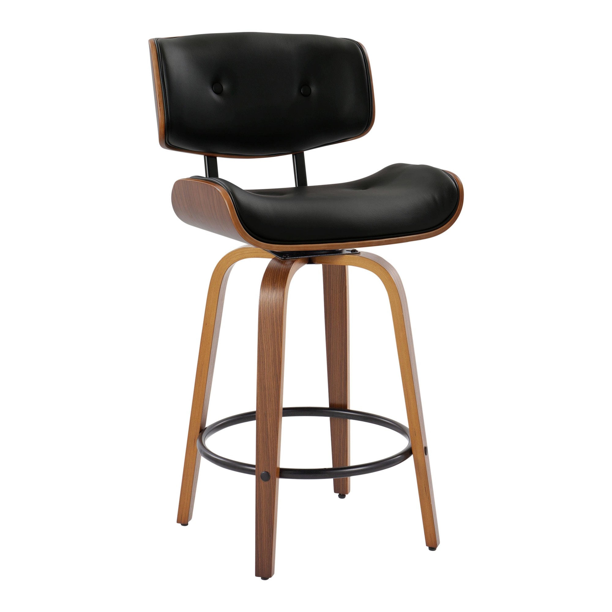 Lombardi 26 Mid-Century Modern Walnut and Black Counter Stools (Set of 2) 4 Lombardi 26 Mid-Century Modern Walnut and Black Counter Stools (Set of 2) - Image 4