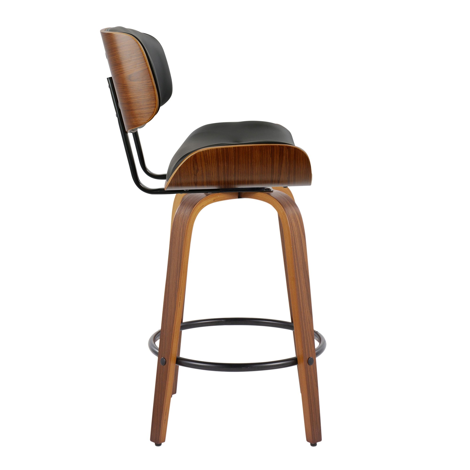 Lombardi 26 Mid-Century Modern Walnut and Black Counter Stools (Set of 2) 5 Lombardi 26 Mid-Century Modern Walnut and Black Counter Stools (Set of 2) - Image 5