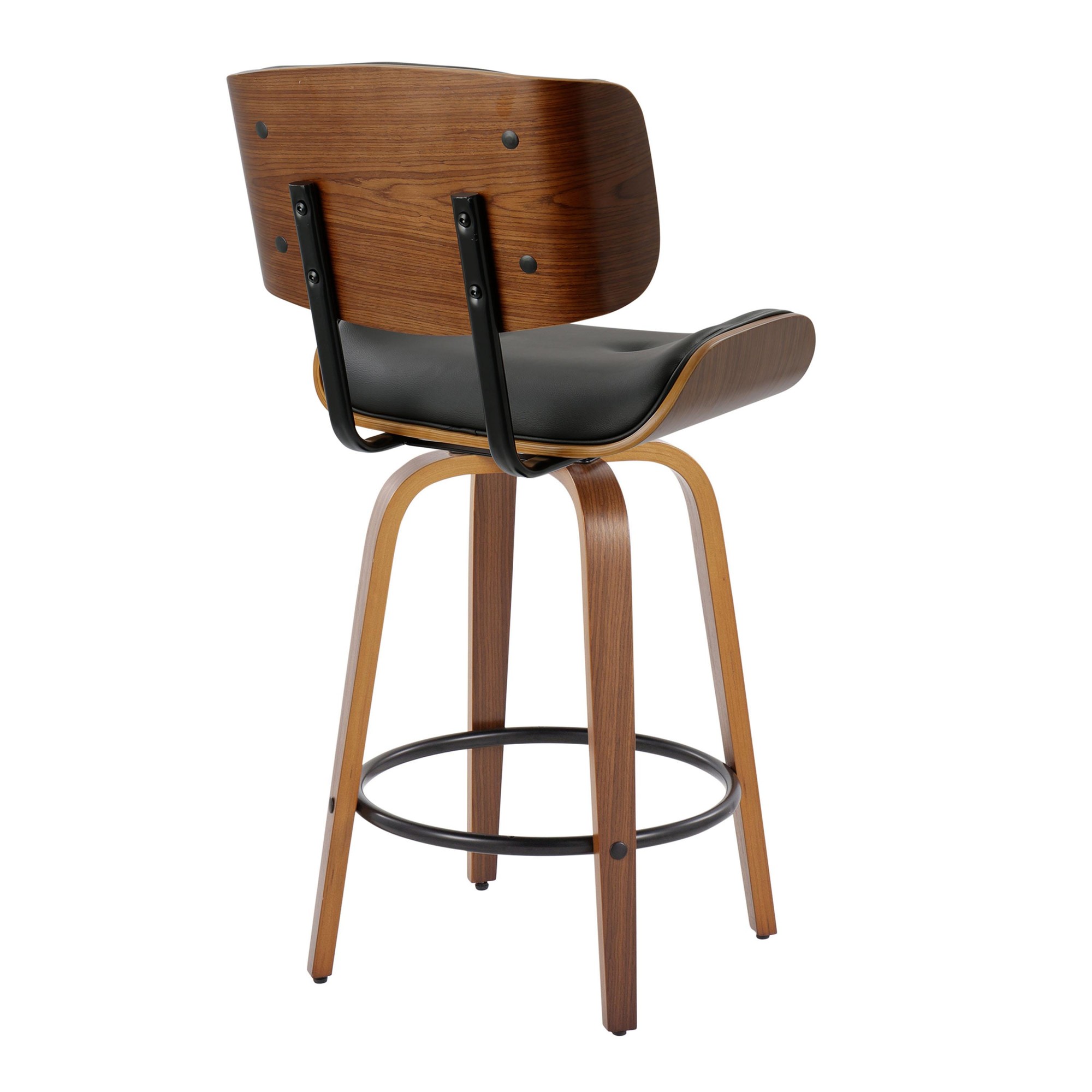 Lombardi 26 Mid-Century Modern Walnut and Black Counter Stools (Set of 2) 6 Lombardi 26 Mid-Century Modern Walnut and Black Counter Stools (Set of 2) - Image 6