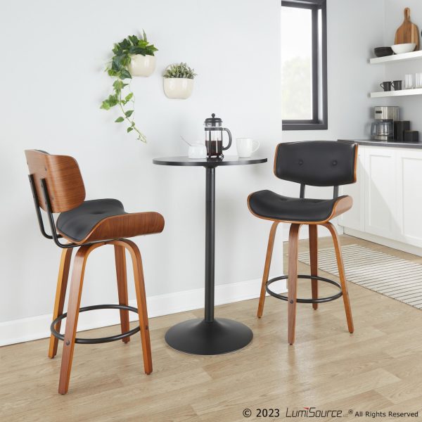 Lombardi 26 Mid Century Modern Walnut and Black Counter Stools Set of 2