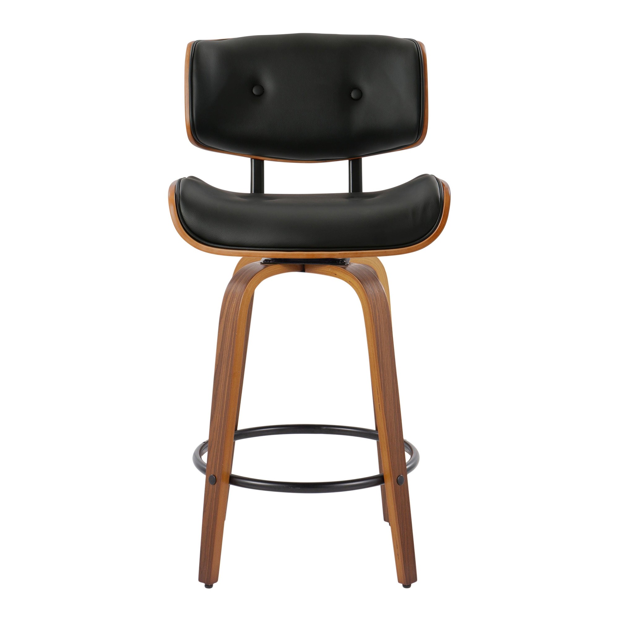 Lombardi 26 Mid-Century Modern Walnut and Black Counter Stools (Set of 2) 8 Lombardi 26 Mid-Century Modern Walnut and Black Counter Stools (Set of 2) - Image 8