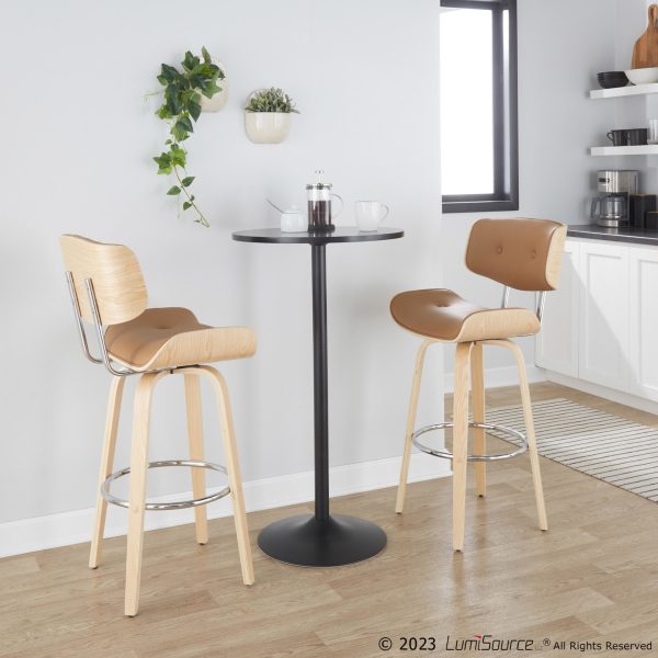 Lombardi 30 Inch Mid Century Modern Swivel Barstool Natural Wood Set of 2 2