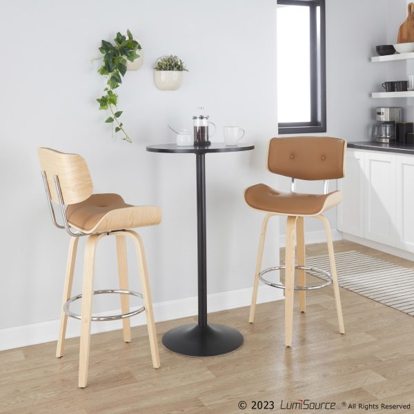Lombardi 30 Inch Mid Century Modern Swivel Barstool Natural Wood Set of 2 3