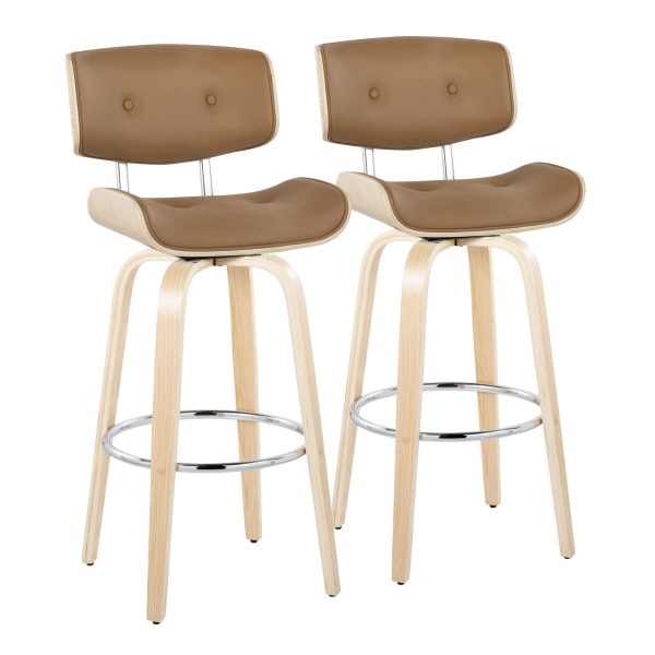 Lombardi 30 Inch Mid Century Modern Swivel Barstool Natural Wood Set of 2 4