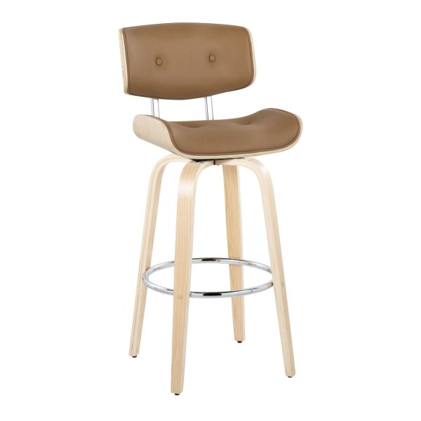 Lombardi 30 Inch Mid Century Modern Swivel Barstool Natural Wood Set of 2 5