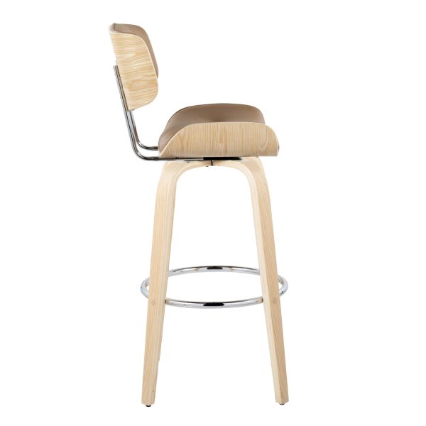 Lombardi 30 Inch Mid Century Modern Swivel Barstool Natural Wood Set of 2 6