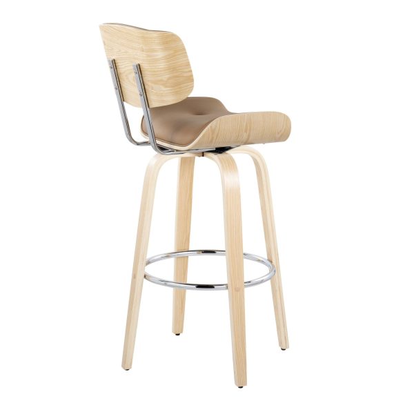 Lombardi 30 Inch Mid Century Modern Swivel Barstool Natural Wood Set of 2 7
