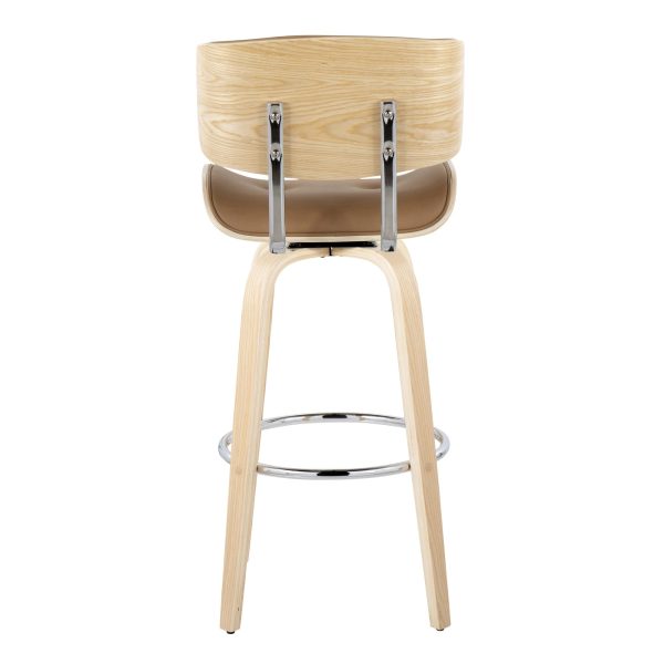 Lombardi 30 Inch Mid Century Modern Swivel Barstool Natural Wood Set of 2 8