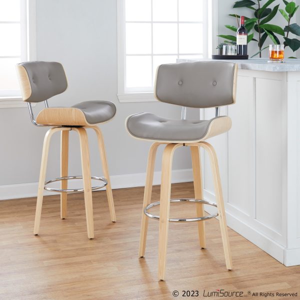 Lombardi 30 Inch Mid Century Modern Swivel Barstools NaturalGrey Set of 2 1