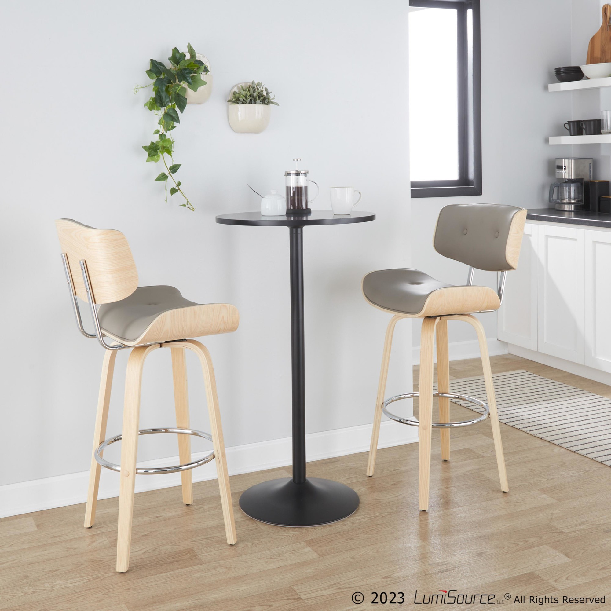 Lombardi 30-Inch Mid-Century Modern Swivel Barstools Natural/Grey (Set of 2) 3 Lombardi 30-Inch Mid-Century Modern Swivel Barstools Natural/Grey (Set of 2) - Image 3