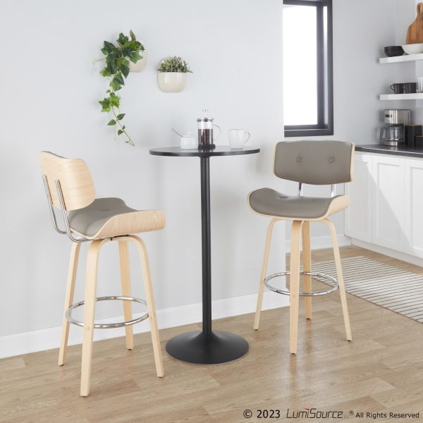 Lombardi 30 Inch Mid Century Modern Swivel Barstools NaturalGrey Set of 2 3