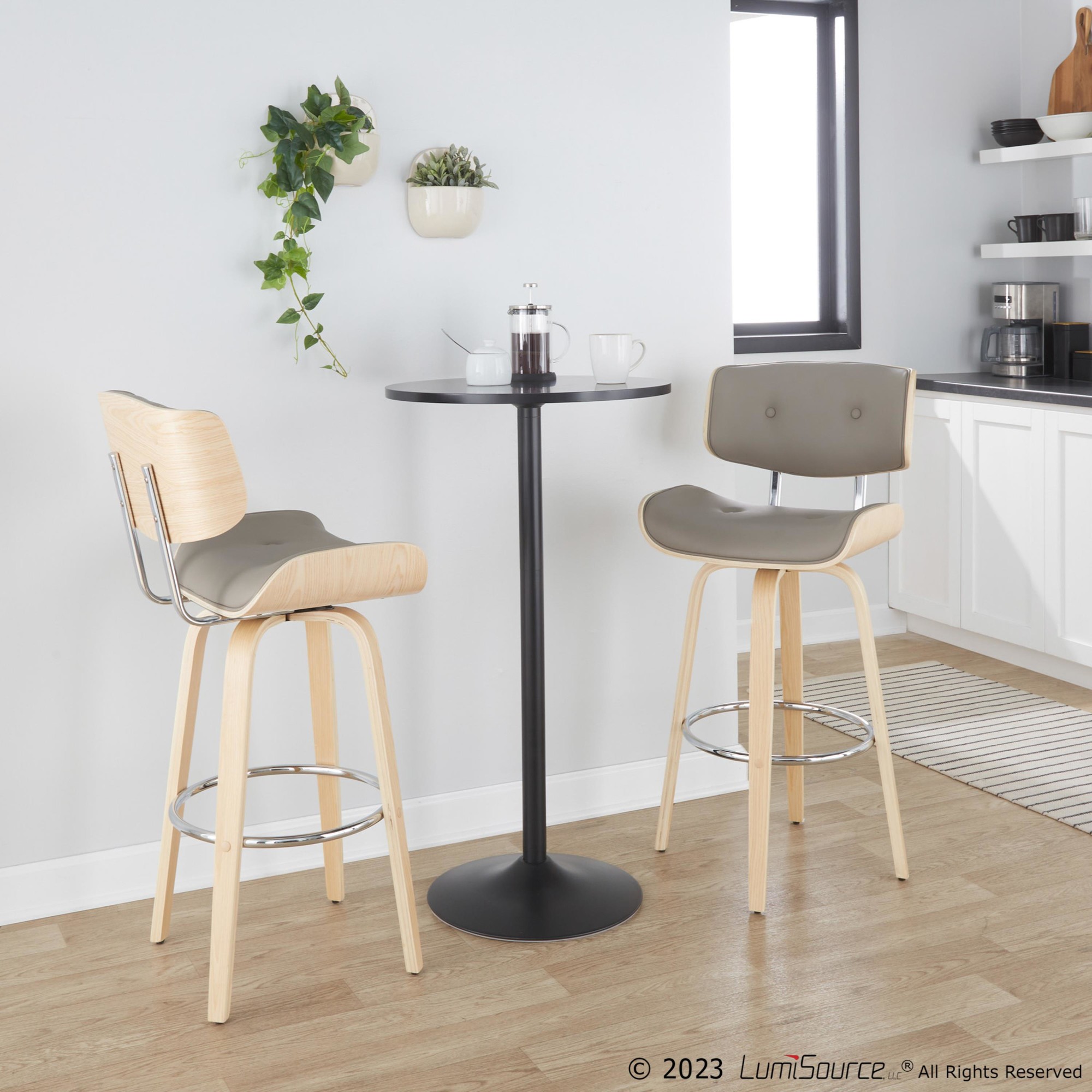 Lombardi 30-Inch Mid-Century Modern Swivel Barstools Natural/Grey (Set of 2) 4 Lombardi 30-Inch Mid-Century Modern Swivel Barstools Natural/Grey (Set of 2) - Image 4