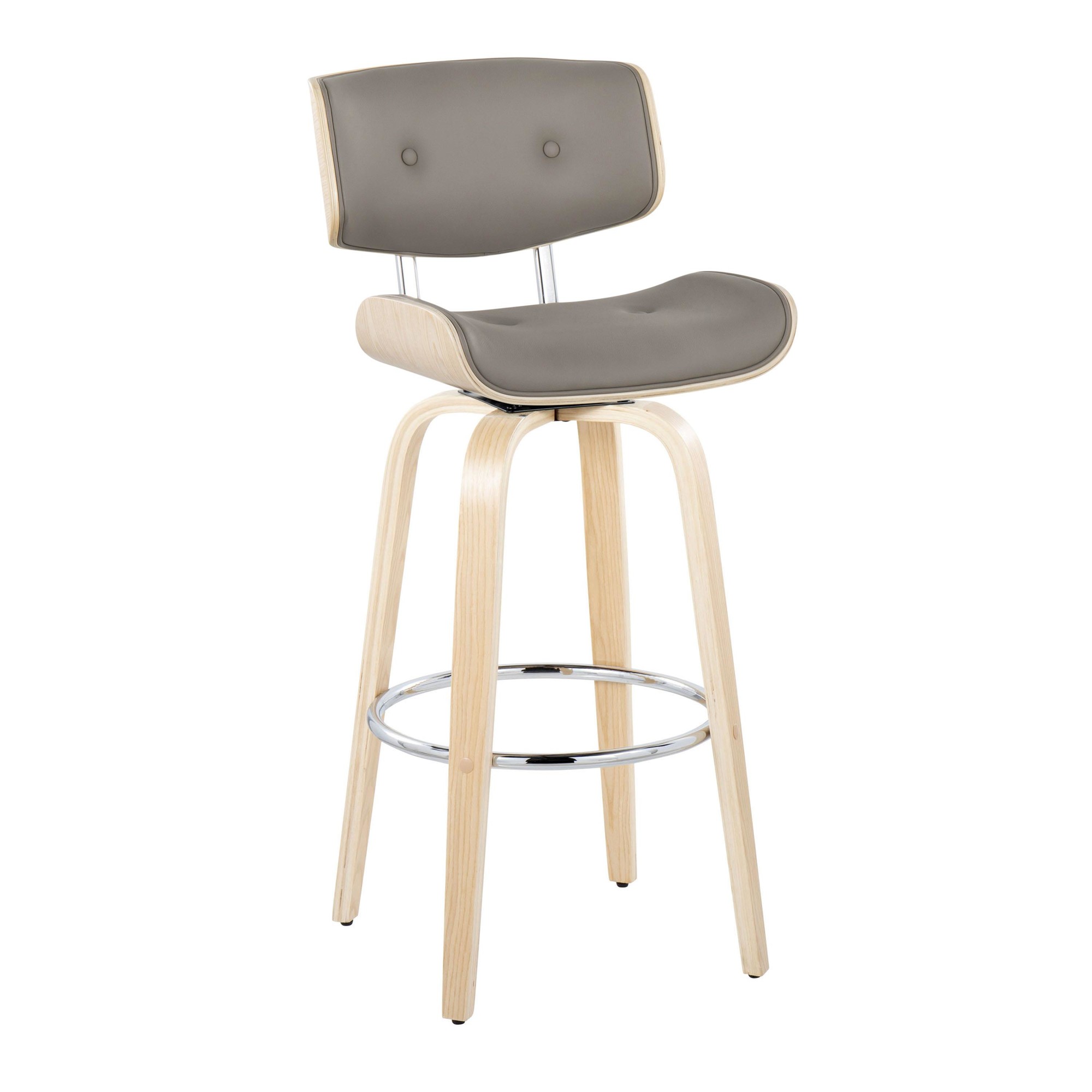Lombardi 30-Inch Mid-Century Modern Swivel Barstools Natural/Grey (Set of 2) 5 Lombardi 30-Inch Mid-Century Modern Swivel Barstools Natural/Grey (Set of 2) - Image 5