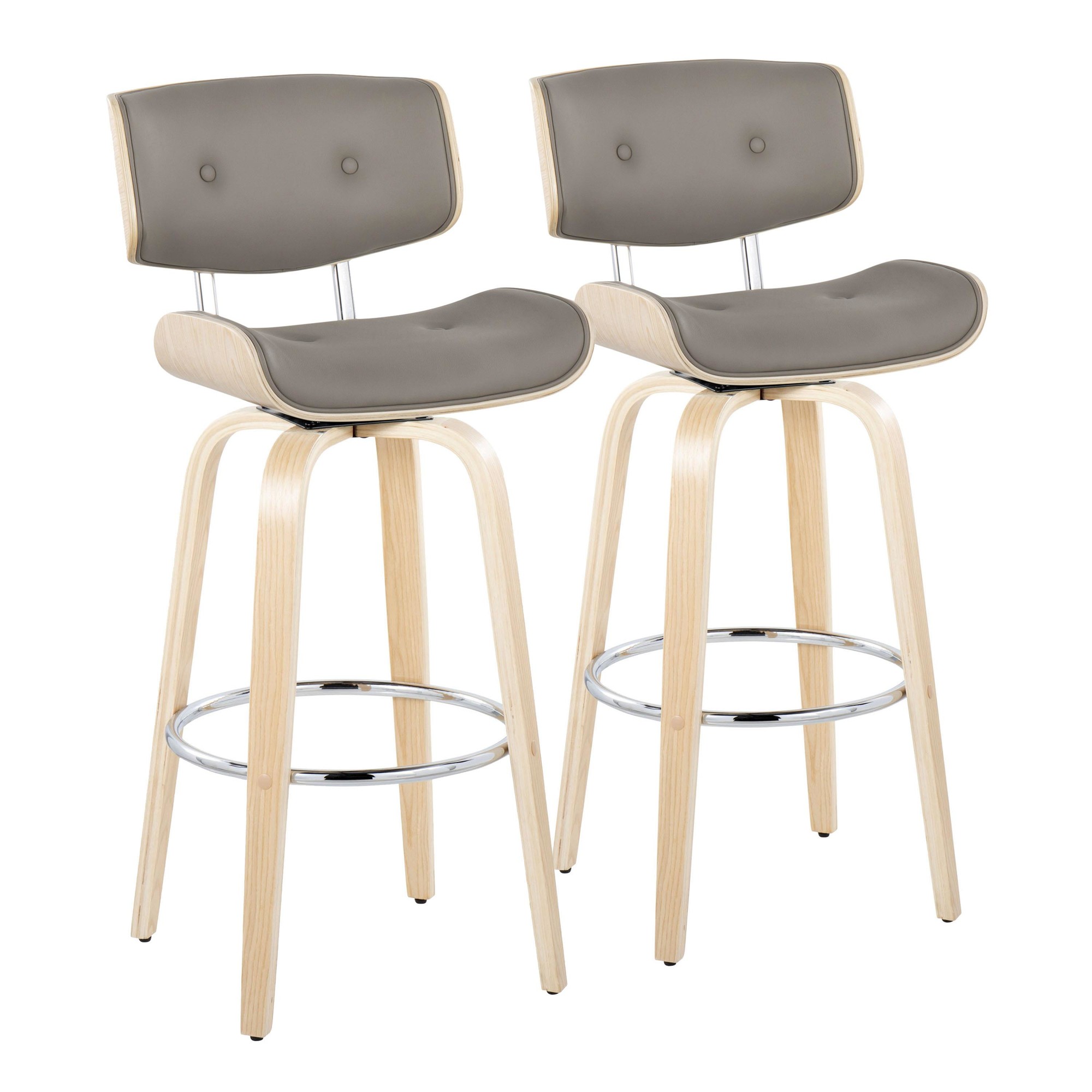 Lombardi 30-Inch Mid-Century Modern Swivel Barstools Natural/Grey (Set of 2) 10 Lombardi 30-Inch Mid-Century Modern Swivel Barstools Natural/Grey (Set of 2) - Image 10