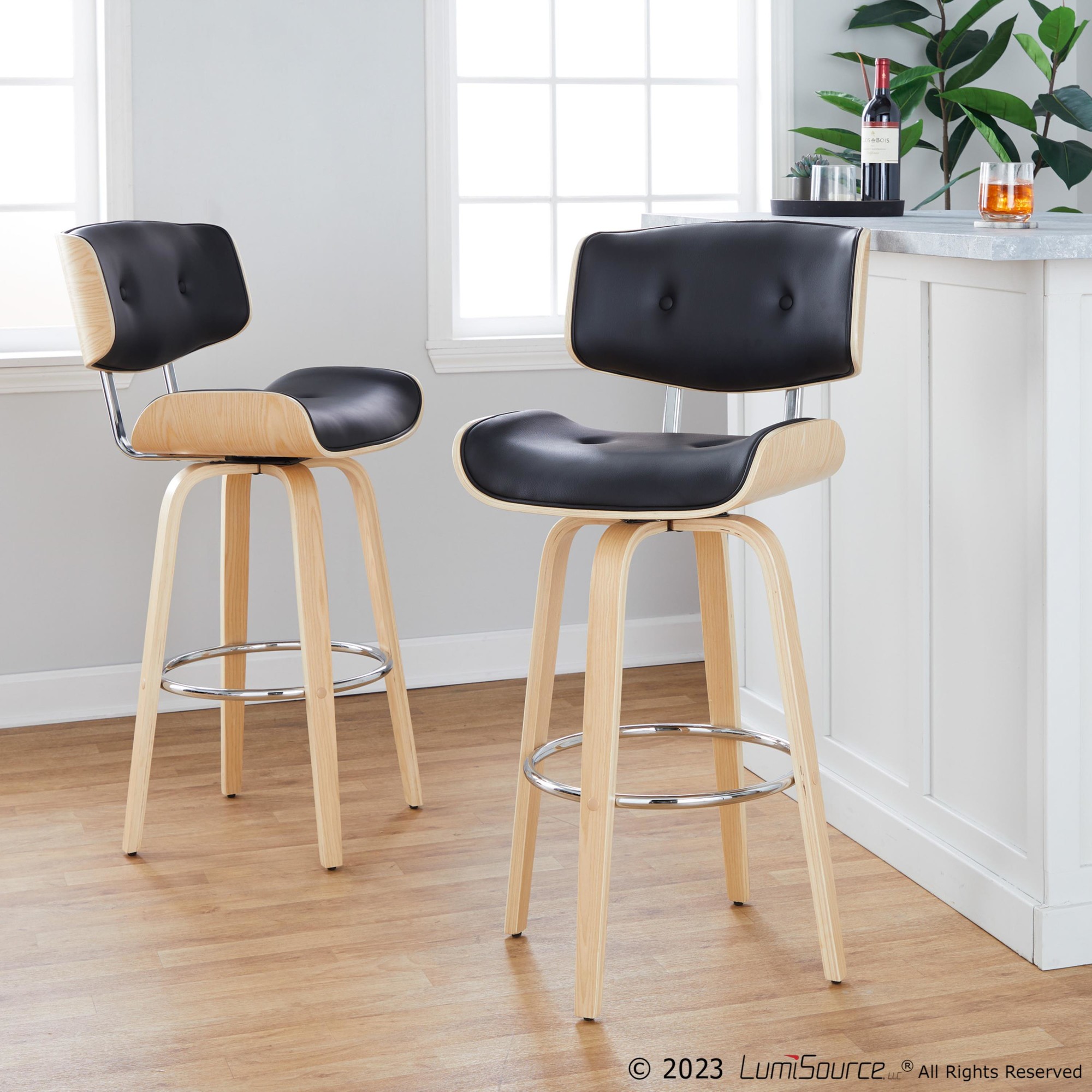 Lombardi 30" Mid-Century Modern Black Barstools (Set of 2) 2 Lombardi 30" Mid-Century Modern Black Barstools (Set of 2) - Image 2