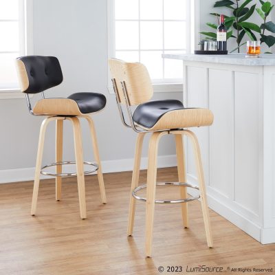 Lombardi 30" Mid-Century Modern Black Barstools (Set of 2)