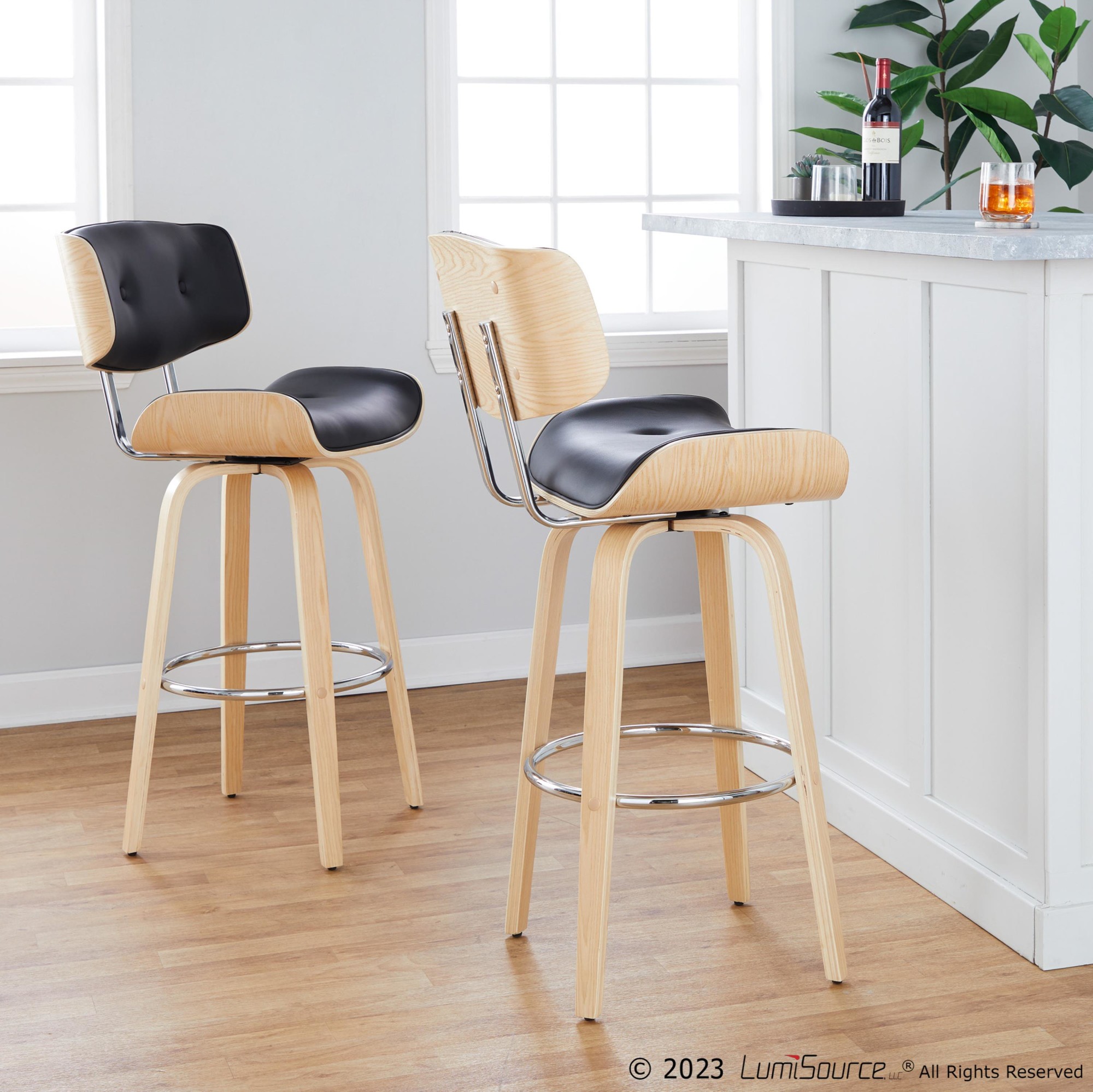 Lombardi 30" Mid-Century Modern Black Barstools (Set of 2) 1 Lombardi 30" Mid-Century Modern Black Barstools (Set of 2)