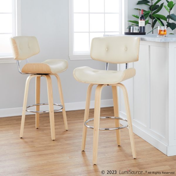Lombardi 30 Mid Century Modern Cream Swivel Barstool Set of 2 1