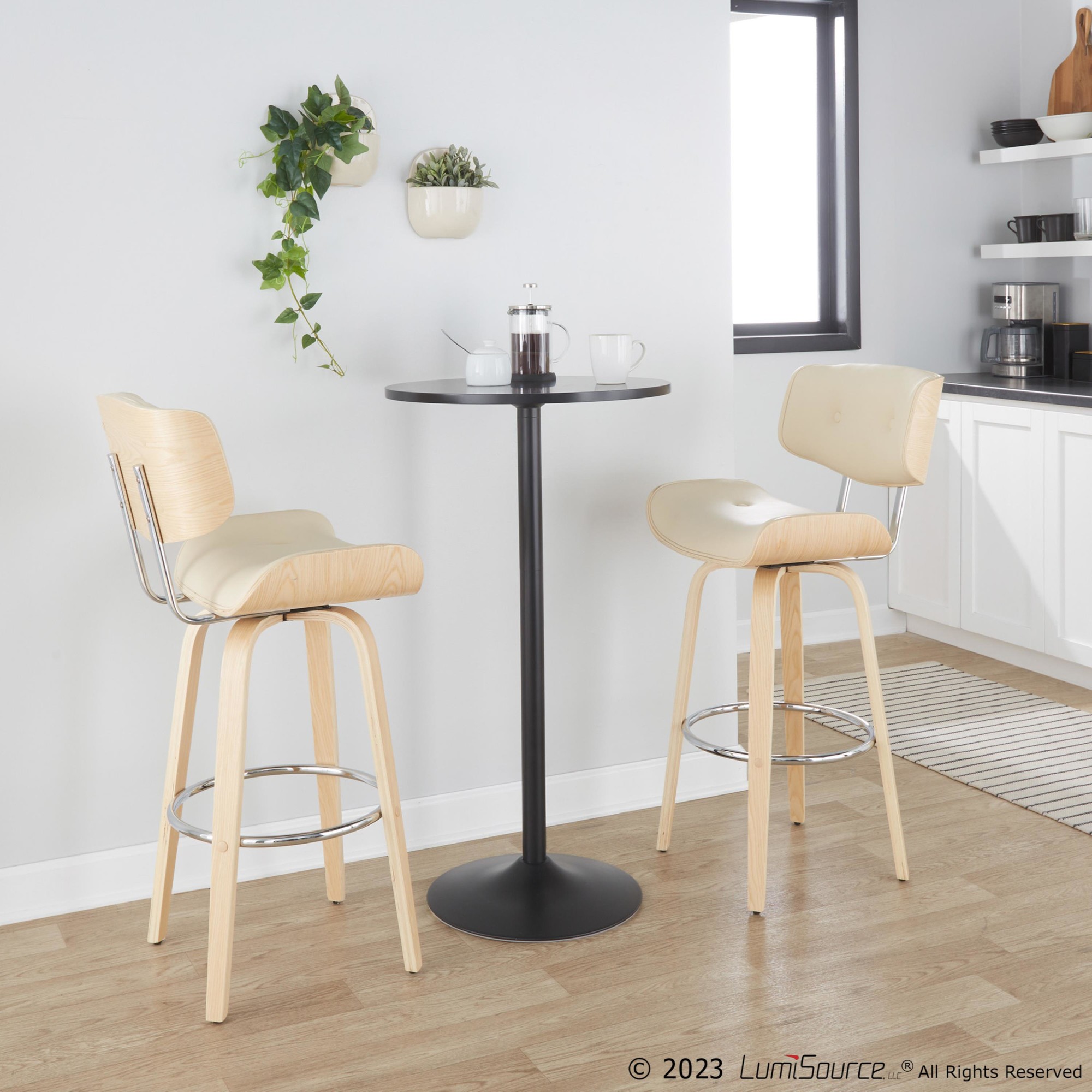 Lombardi 30 Mid-Century Modern Cream Swivel Barstool (Set of 2) 3 Lombardi 30 Mid-Century Modern Cream Swivel Barstool (Set of 2) - Image 3