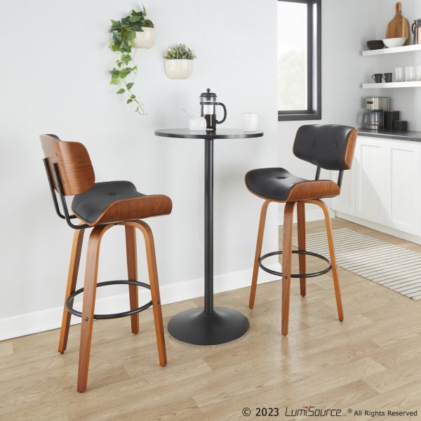 Lombardi 30 Mid Century Modern Walnut Swivel Barstools Set of 2 1