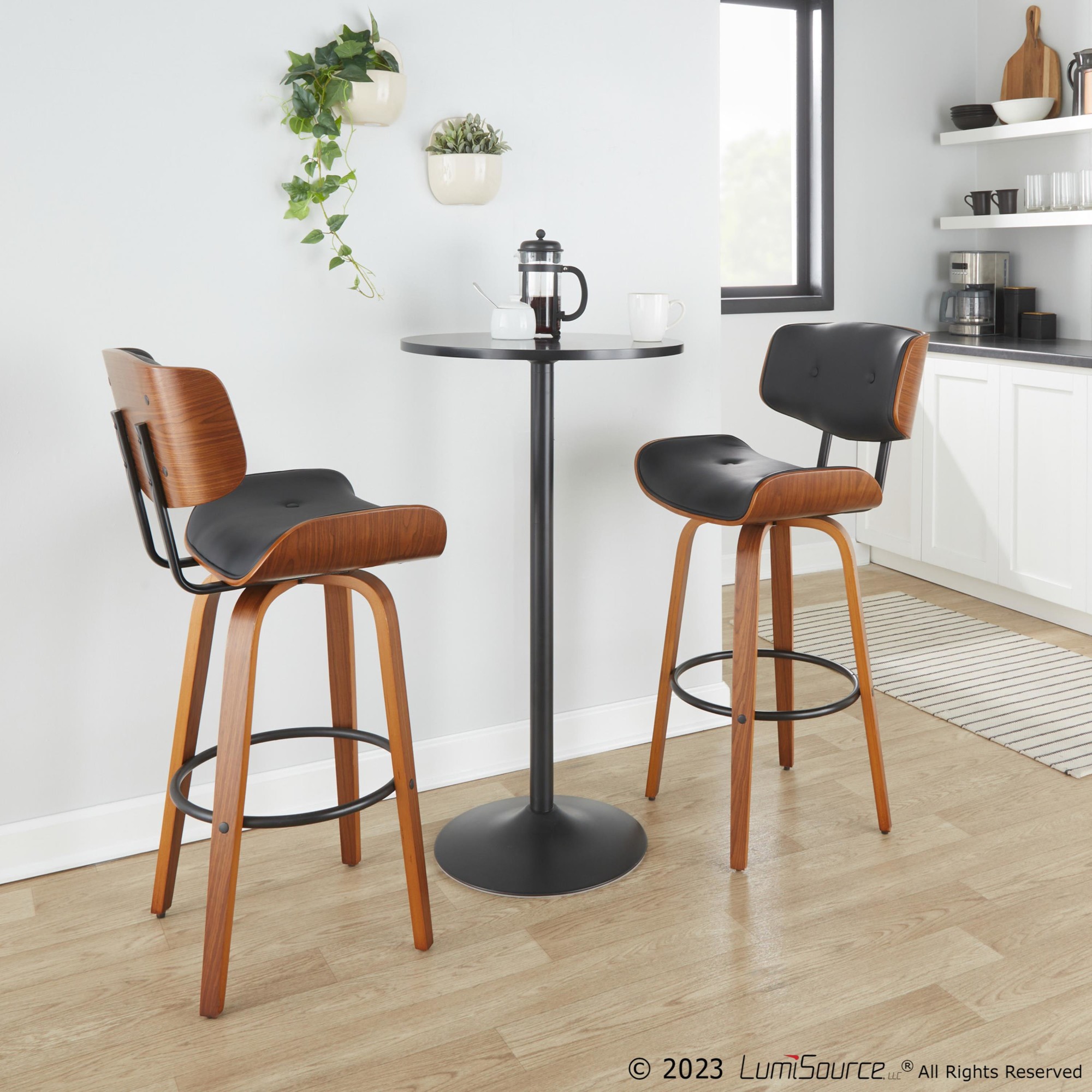 Lombardi 30 Mid-Century Modern Walnut Swivel Barstools (Set of 2) 2 Lombardi 30 Mid-Century Modern Walnut Swivel Barstools (Set of 2) - Image 2