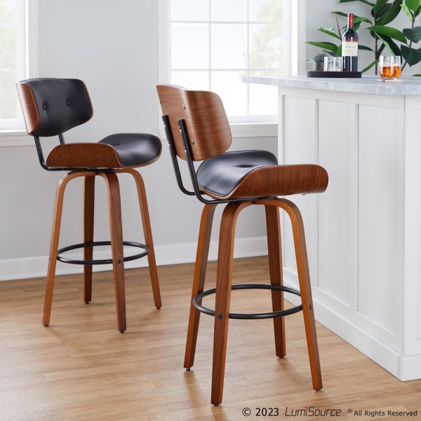 Lombardi 30 Mid Century Modern Walnut Swivel Barstools Set of 2 2