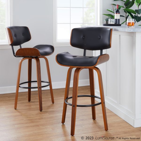 Lombardi 30 Mid Century Modern Walnut Swivel Barstools Set of 2 3