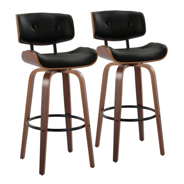 Lombardi 30 Mid Century Modern Walnut Swivel Barstools Set of 2 4