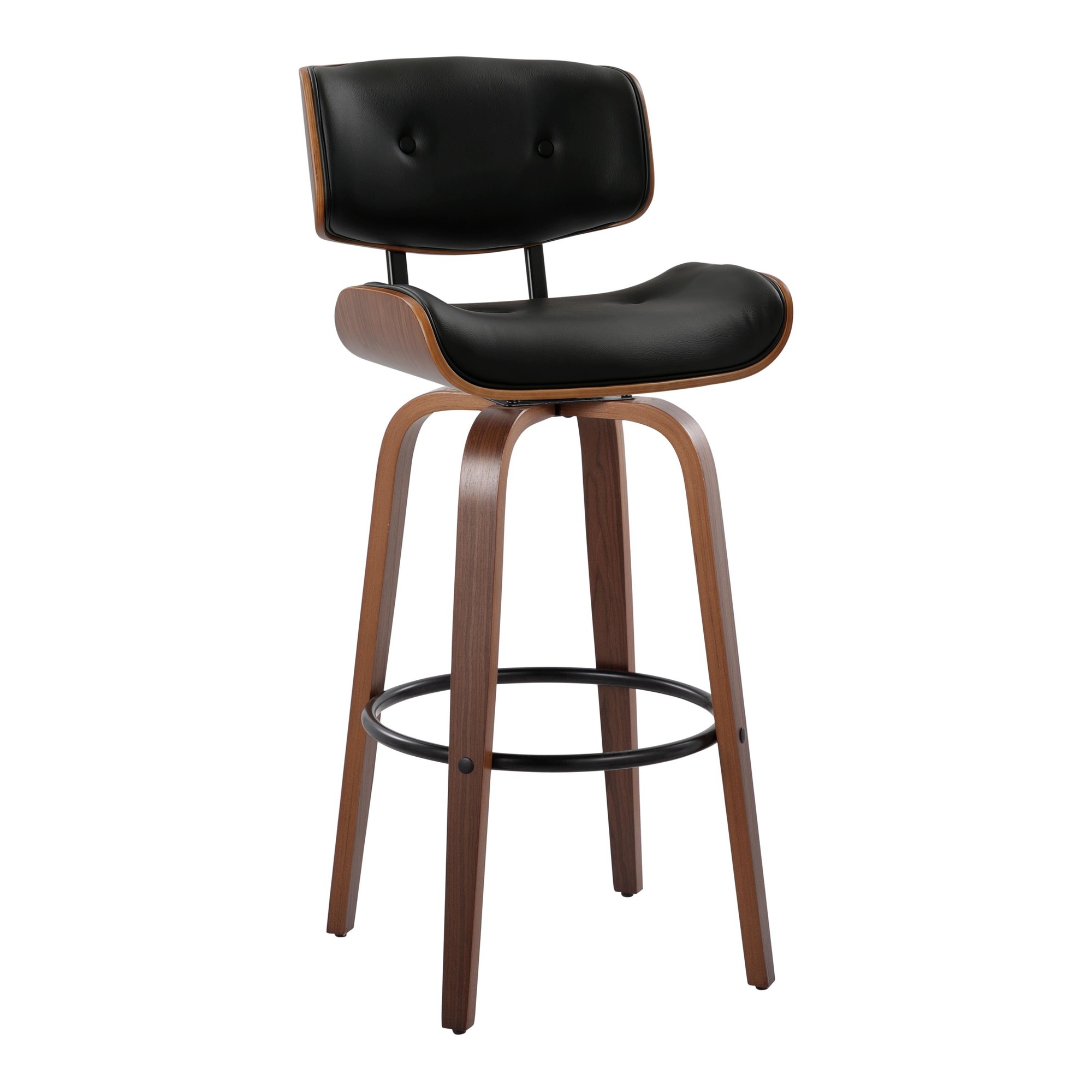 Lombardi 30 Mid-Century Modern Walnut Swivel Barstools (Set of 2) 6 Lombardi 30 Mid-Century Modern Walnut Swivel Barstools (Set of 2) - Image 6