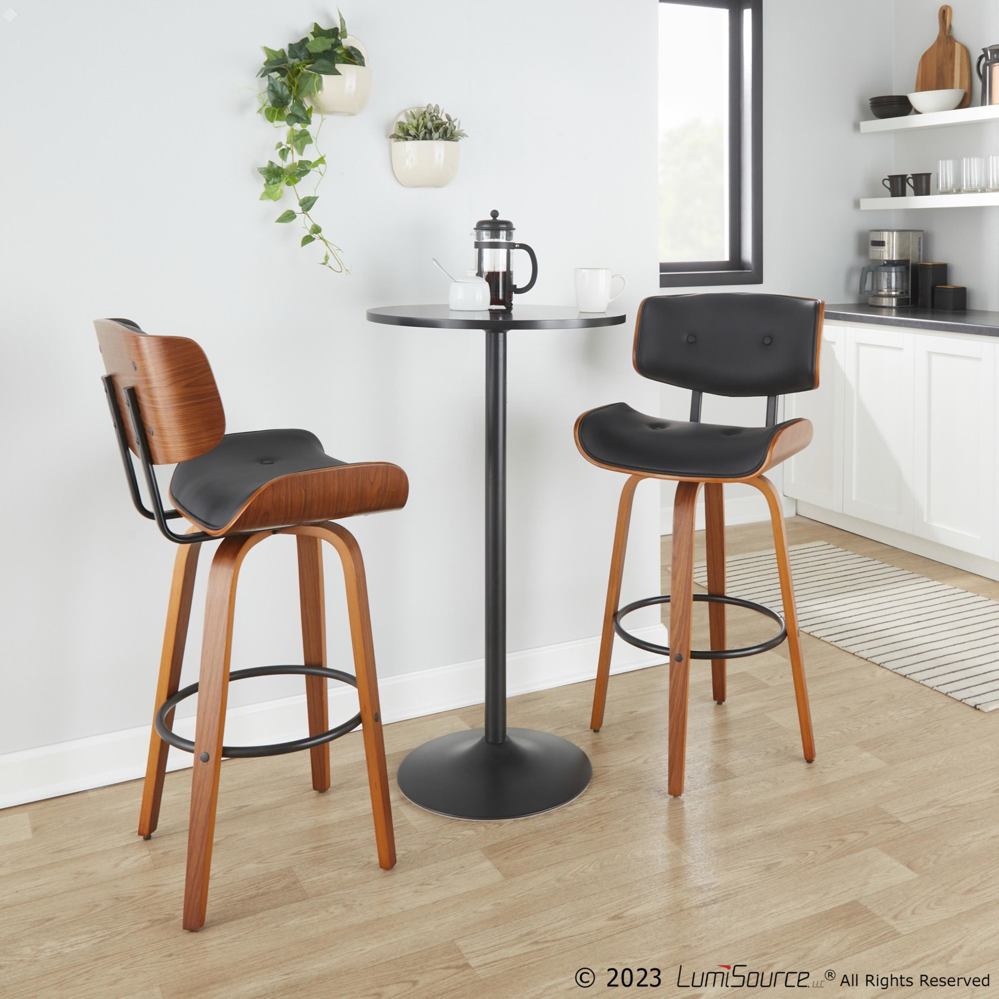 Lombardi 30 Mid-Century Modern Walnut Swivel Barstools (Set of 2) 1 Lombardi 30 Mid-Century Modern Walnut Swivel Barstools (Set of 2)