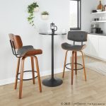 Lombardi 30 Mid-Century Modern Walnut and Grey Barstools (Set of 2) 12 Lombardi 30 Mid-Century Modern Walnut and Grey Barstools (Set of 2)