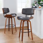 Lombardi 30 Mid-Century Modern Walnut and Grey Barstools (Set of 2) 15 Lombardi 30 Mid-Century Modern Walnut and Grey Barstools (Set of 2)