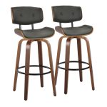 Lombardi 30 Mid-Century Modern Walnut and Grey Barstools (Set of 2) 16 Lombardi 30 Mid-Century Modern Walnut and Grey Barstools (Set of 2)