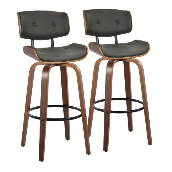 Lombardi 30 Mid Century Modern Walnut and Grey Barstools Set of 2 4