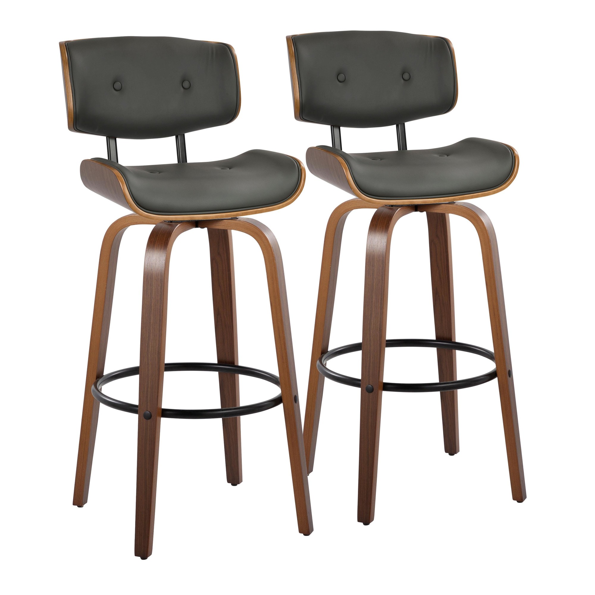 Lombardi 30 Mid-Century Modern Walnut and Grey Barstools (Set of 2) 5 Lombardi 30 Mid-Century Modern Walnut and Grey Barstools (Set of 2) - Image 5