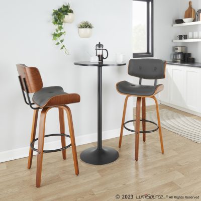 Lombardi 30 Mid-Century Modern Walnut and Grey Barstools (Set of 2)