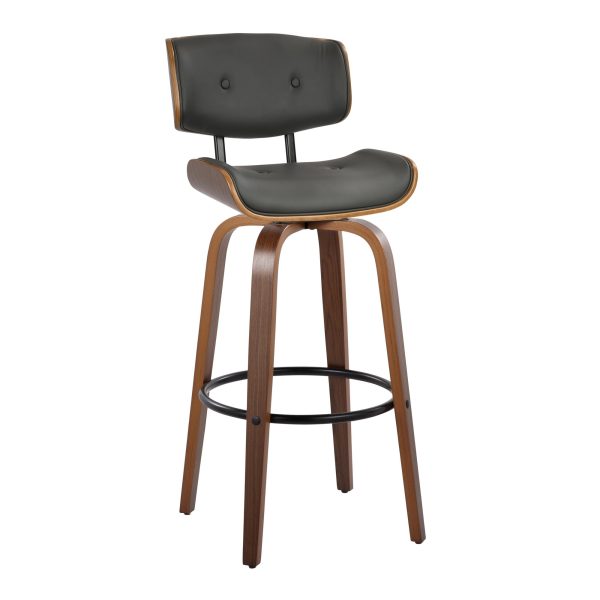 Lombardi 30 Mid Century Modern Walnut and Grey Barstools Set of 2 5