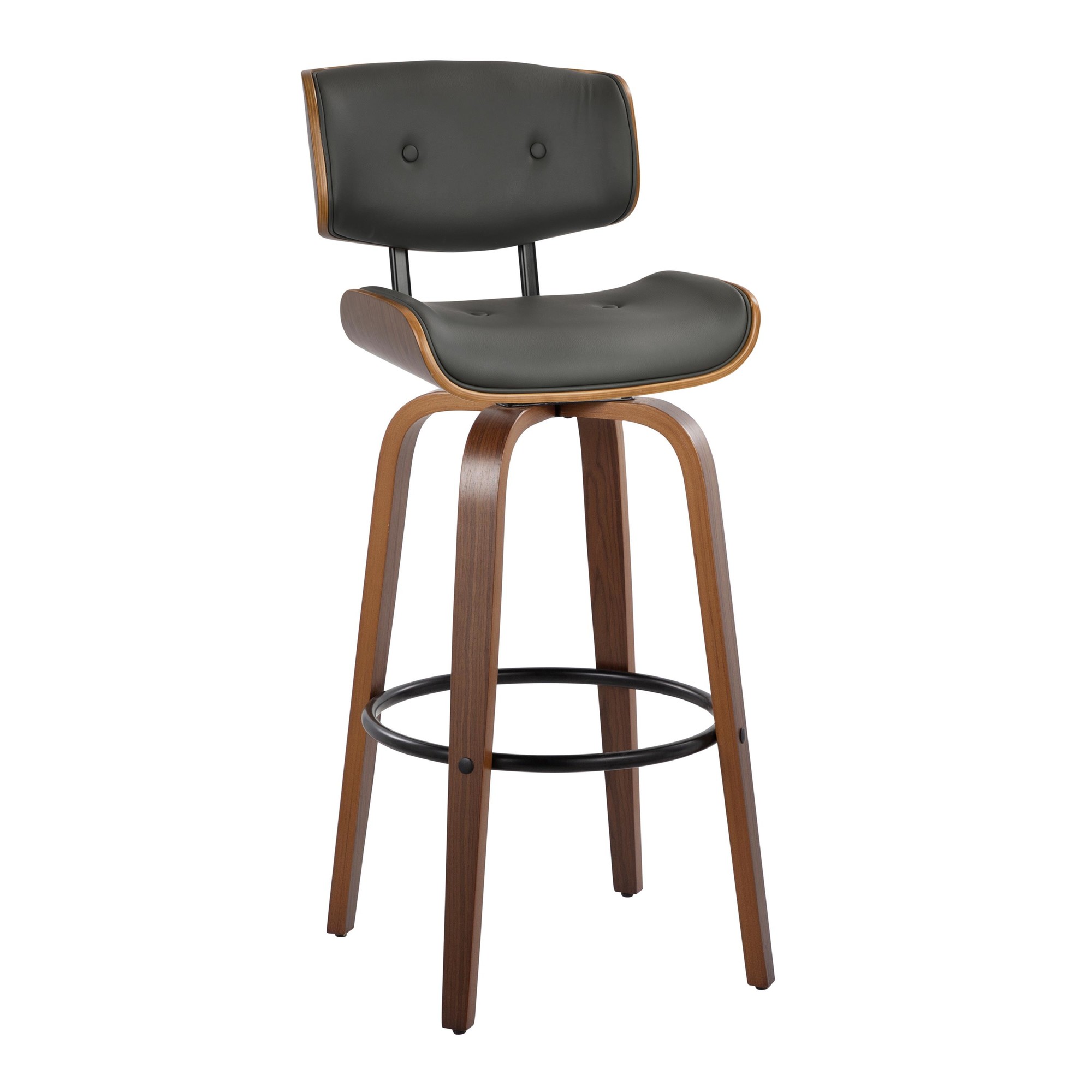 Lombardi 30 Mid-Century Modern Walnut and Grey Barstools (Set of 2) 6 Lombardi 30 Mid-Century Modern Walnut and Grey Barstools (Set of 2) - Image 6